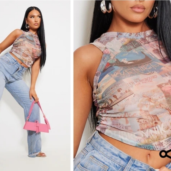 NWT Sheer multi Racer travel countries Vegas Italy Venice printed rushed tank - Picture 2 of 7